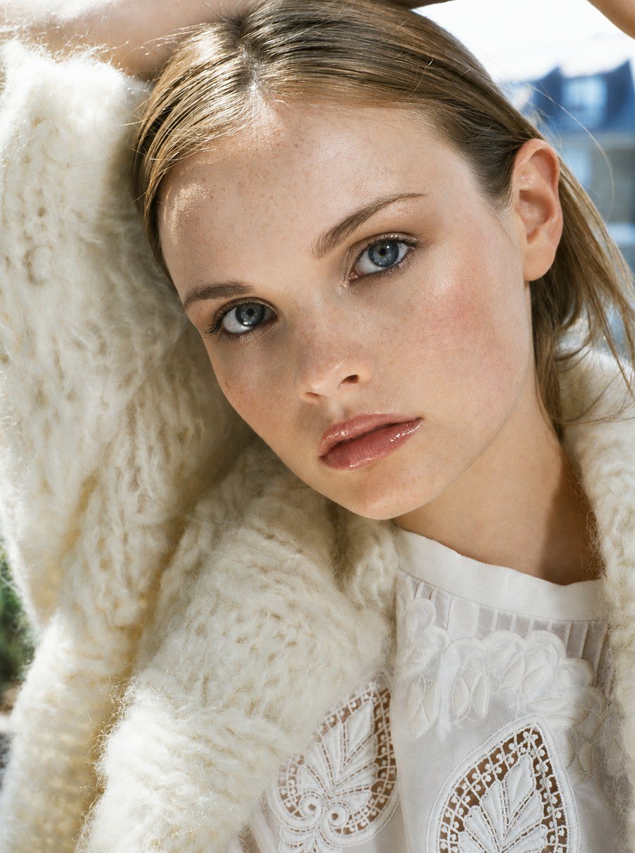 Beauty portrait in cream knit sweater