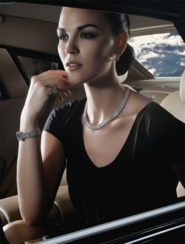 Diamond necklace campaign in luxury car
