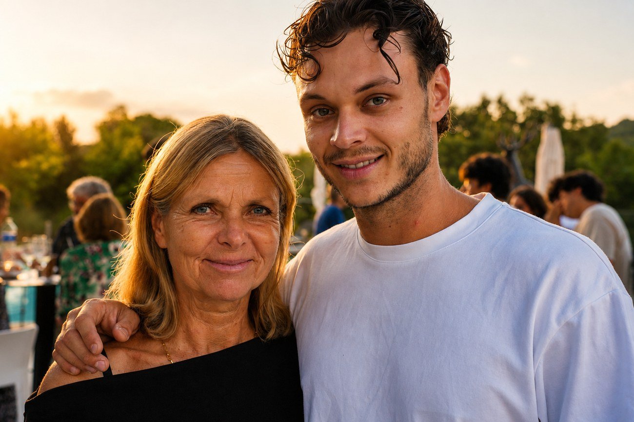 Portrait of mother and son at golden hour